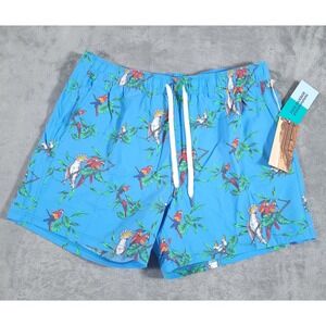 Fair Harbor Bungalow Short Mens 2XL Blue Parrot Party Swim Trunk Lined 5" Inseam